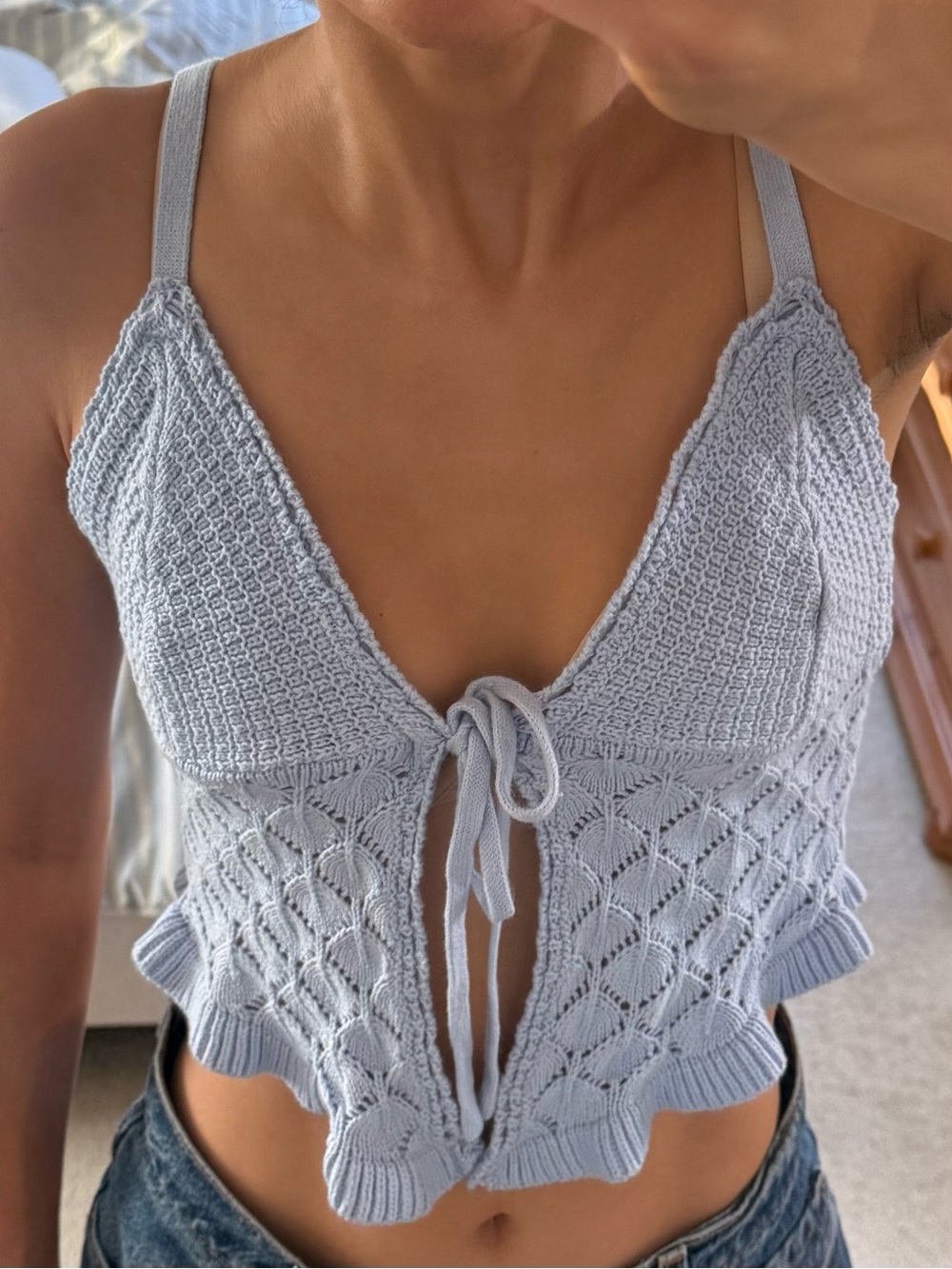 Olive & Oak Light Blue Knit Tie-Front Camisole - Picture 3 of 5